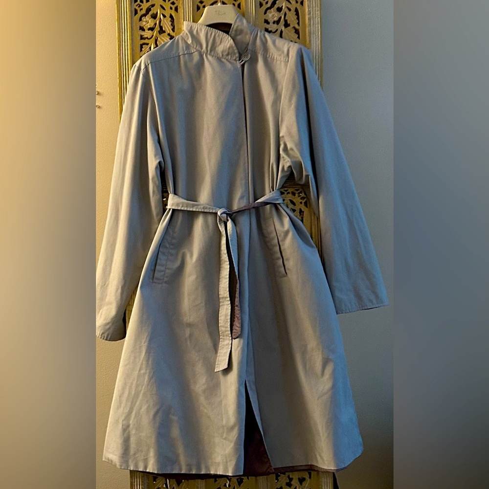 Reversible storm trench coat mauve grey gray belted midi vintage